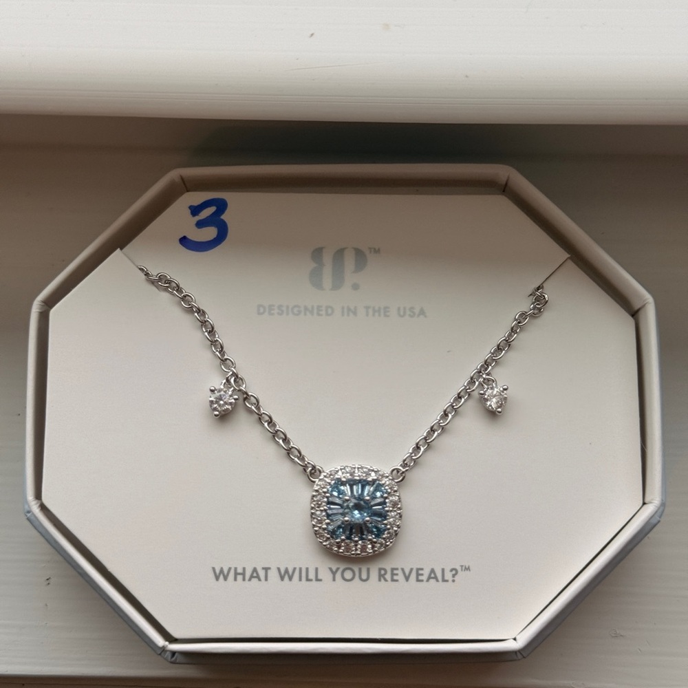 Silver Necklace with Blue Centerpiece